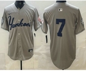 Men's New York Yankees #7 Mickey Mantle Grey Without Name Limited Jersey