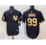 Men's New York Yankees #99 Aaron Judge Black Gold With Patch Stitched Baseball Jersey