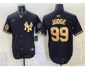 Men's New York Yankees #99 Aaron Judge Black Gold With Patch Stitched Baseball Jersey