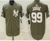 Men's New York Yankees #99 Aaron Judge Olive Pinstripe 2026 Armed Forces Day Salute To Service Jersey