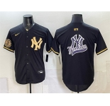 Men's New York Yankees Team Big Logo Black Gold With Patch Stitched Baseball Jersey