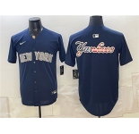 Men's New York Yankees Team Big Logo Navy Limited Stitched Baseball Jersey