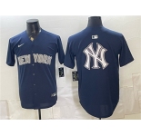 Men's New York Yankees Team Big Logo Navy Limited Stitched Baseball Jerseys