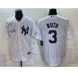 Men's New York Yankees x KAWS #3 Babe Ruth White Stadium Stitched Baseball Jersey