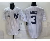 Men's New York Yankees x KAWS #3 Babe Ruth White Stadium Stitched Baseball Jersey