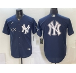 Men's New York Yankees x KAWS Team Big Logo Navy Stadium Stitched Baseball Jersey