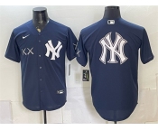 Men's New York Yankees x KAWS Team Big Logo Navy Stadium Stitched Baseball Jersey