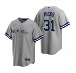 Men's Nike New York Yankees #31 Aaron Hicks Gray Road Stitched Baseball Jersey