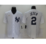 New York Yankees #2 Derek Jeter Nike Home Cooperstown Collection Player MLB Jersey White