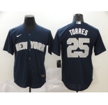 Nike Men's New York Yankees #25 Gleyber Torre Authentic Navy Blue Cool Base Baseball Jersey
