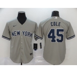 Nike Men's New York Yankees #45 Gerrit Cole Authentic Grey Cool Base Baseball Jersey1