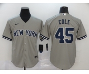 Nike Men's New York Yankees #45 Gerrit Cole Authentic Grey Cool Base Baseball Jersey1