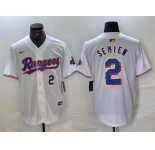 Men's Texas Rangers #2 Marcus Semien Number White 2023 World Series Champions Cool Base Jersey