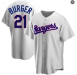 Mens Texas Rangers #21 Jake Burger Nike White Cooperstown Collection Jersey