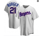 Mens Texas Rangers #21 Jake Burger Nike White Cooperstown Collection Jersey