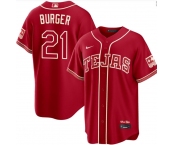 Men's Texas Rangers #21 Jake Burger Red 2026 City Connect Stadium Stitched Baseball Jersey