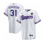 Men's Texas Rangers #31 Max Scherzer 2023 White World Series Stitched Baseball Jersey