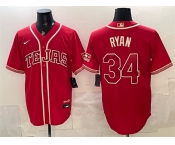 Men's Texas Rangers #34 Nolan Ryan Red 2026 City Connect Stadium Stitched Baseball Jersey