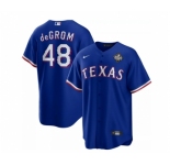 Men's Texas Rangers #48 Jacob DeGrom Royal 2023 World Series Cool Base Stitched Baseball Jersey