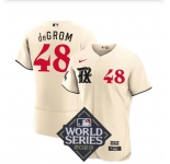 Men's Texas Rangers #48 Jacob deGrom Number Cream 2023 World Series City Connect Flex Base Stitched Jersey