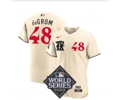 Men's Texas Rangers #48 Jacob deGrom Number Cream 2023 World Series City Connect Flex Base Stitched Jersey