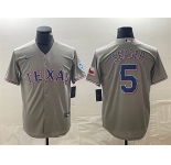 Men's Texas Rangers #5 Corey Seager Gray With Patch Cool Base Stitched Baseball Jersey