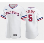 Men's Texas Rangers #5 Corey Seager White Throwback Stitched Flex Base Nike Jersey