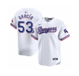 Men's Texas Rangers #53 Adolis GarcÃa White 2023 World Series Champions Stitched Baseball Jersey