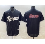Men's Texas Rangers Black Team Big Logo Cool Base Stitched Baseball Jersey