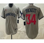 Men's Minnesota Twins #34 Kirby Puckett Grey Cool Base Stitched Baseball Jersey