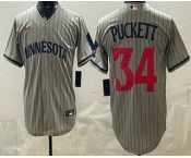 Men's Minnesota Twins #34 Kirby Puckett Grey Cool Base Stitched Baseball Jersey