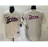 Men's Minnesota Twins Team Big Logo Cream 2026 Field of Dreams Stadium Stitched Baseball Jersey