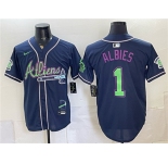 Men's Atlanta Braves #1 Ozzie Albies Navy Galaxy With Outkast Patch Vapor Limited Stitched Baseball Jersey