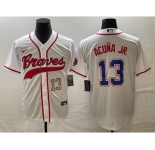 Men's Atlanta Braves #13 Ronald Acuna Jr Number White Cool Base With Patch Stitched Baseball Jersey