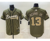 Men's Atlanta Braves #13 Ronald Acuna Jr. Olive 2026 Armed Forces Day Stitched Baseball Jersey