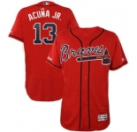 Men's Atlanta Braves #13 Ronald Acuna Jr Scarlet 150th Patch Flexbase Jersey