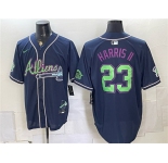 Men's Atlanta Braves #23 Michael Harris II Navy Galaxy With Outkast Patch Vapor Limited Stitched Baseball Jersey