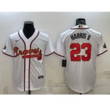 Men's Atlanta Braves #23 Michael Harris II White Gold World Series Champions Program Cool Base Stitched Baseball Jersey