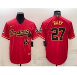 Men's Atlanta Braves #27 Austin Riley Red Gold World Series Champions Program Cool Base Stitched Baseball Jersey