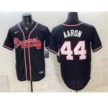 Men's Atlanta Braves #44 Hank Aaron 2026 Fashion Replica Black Out Stitched Baseball Jersey