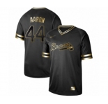 Men's Atlanta Braves #44 Hank Aaron Authentic Black Gold Fashion Baseball Jersey