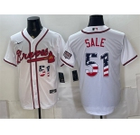 Men's Atlanta Braves #51 Chris Sale White USA 250 Fourth of July Home Stadium Stitched Baseball Jersey