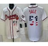 Men's Atlanta Braves #51 Chris Sale White USA 250 Fourth of July Home Stadium Stitched Jersey