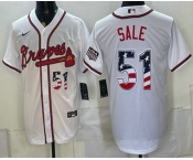 Men's Atlanta Braves #51 Chris Sale White USA 250 Fourth of July Home Stadium Stitched Jersey