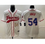 Men's Atlanta Braves #54 Max Fried Number White Cool Base With Patch Stitched Baseball Jersey