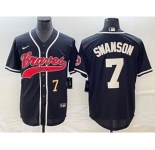Men's Atlanta Braves #7 Dansby Swanson Number Black Cool Base Stitched Baseball Jersey