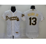 Nike Men's Atlanta Braves #13 Ronald Acuna Jr. White Gold Flex Base Authentic Collection Baseball Jersey