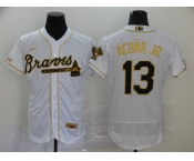 Nike Men's Atlanta Braves #13 Ronald Acuna Jr. White Gold Flex Base Authentic Collection Baseball Jersey