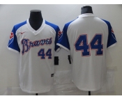 Nike Men's Atlanta Braves #44 Hank Aaron Authentic White Throwback Baseball Jersey