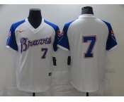Nike Men's Atlanta Braves #7 Dansby Swanson Authentic White Throwback Baseball Jersey